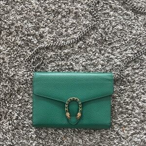 Gucci Green Leather Clutch with Chain